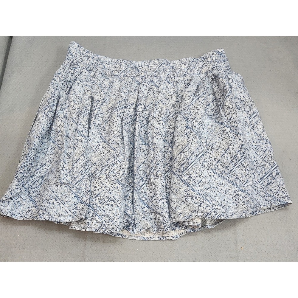 American Eagle Mini‎ Skirt Blue White Paisley Cotton Linen Pleated Womens Large